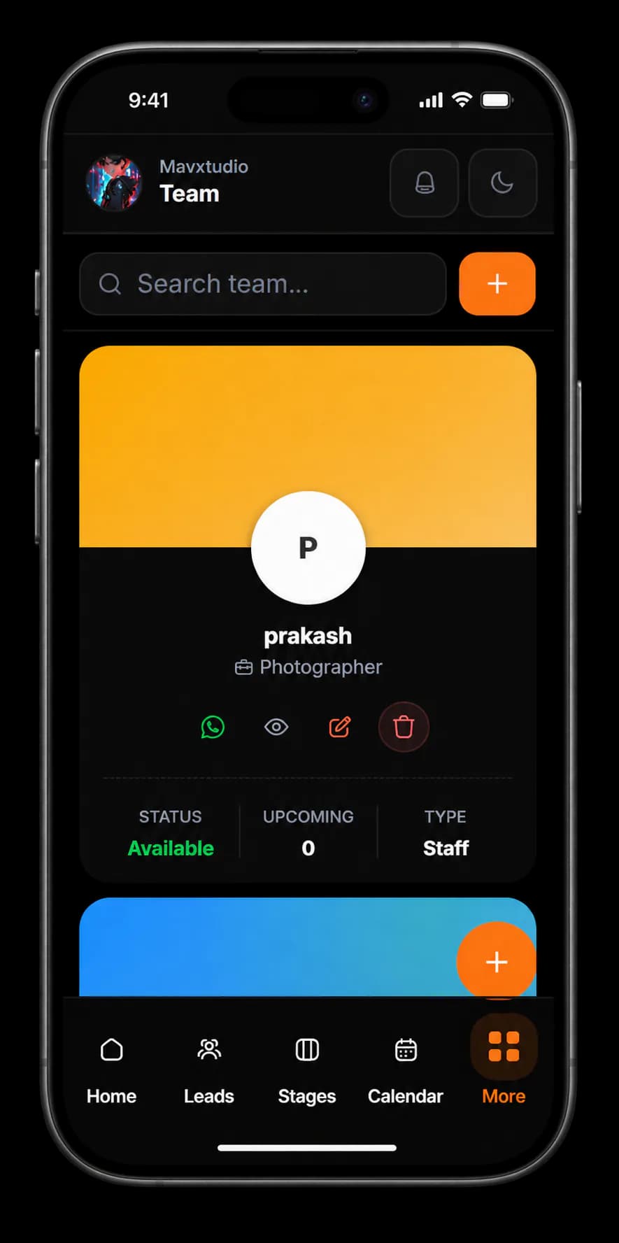 Studio team and task overview